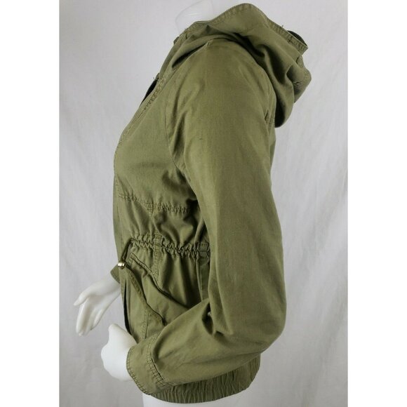 Anthropologie Anorak Jacket Womens S Olive Drab Love Tree Hooded 100% Cotton - Picture 4 of 9